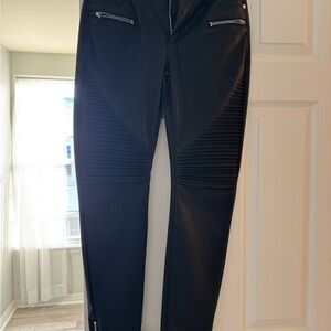 Black Moto Style Pants with Zipper Accents
